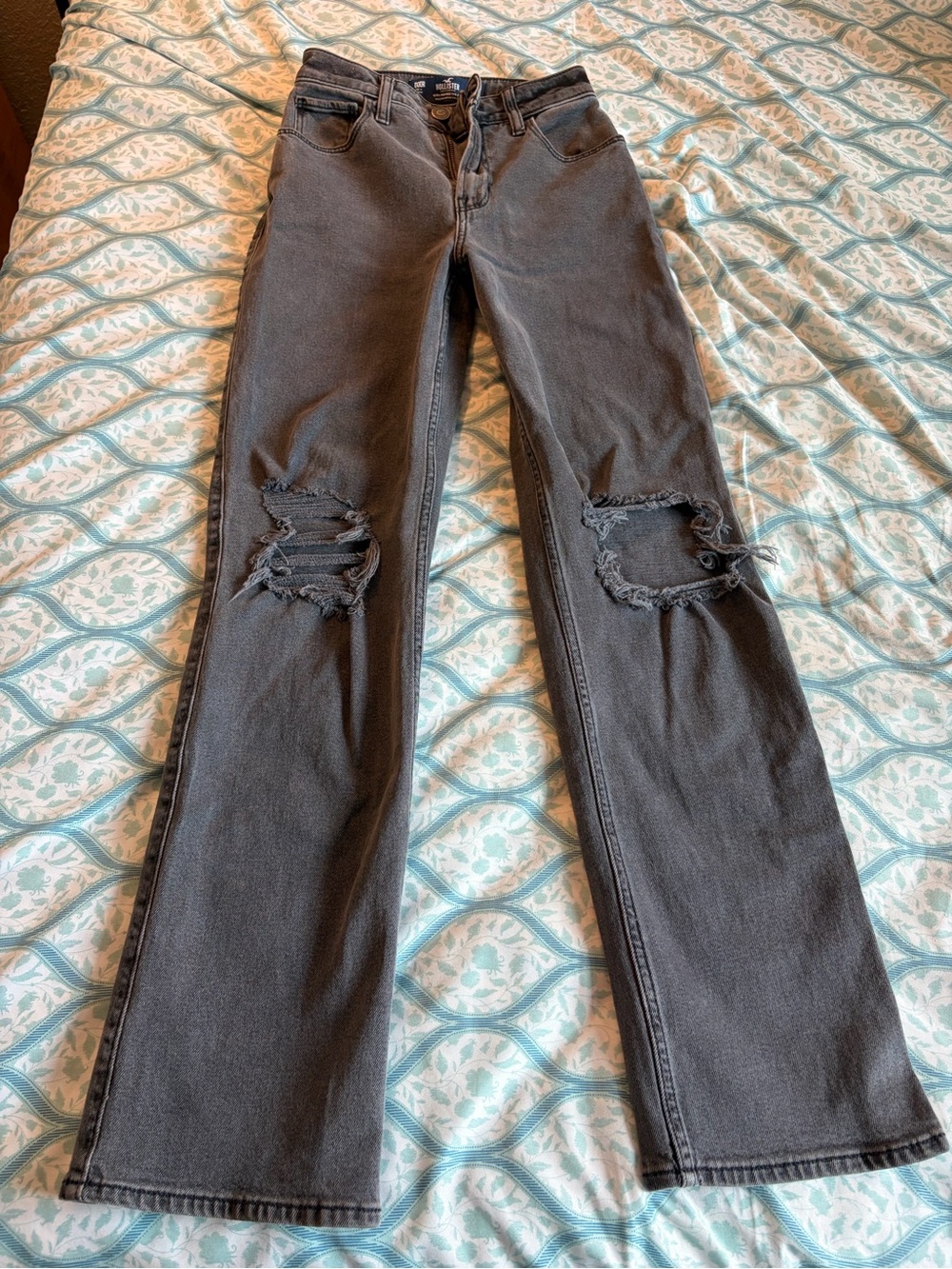 Hollister Black Ripped Dad Jeans